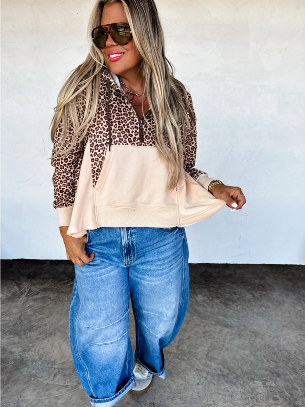 Leopard Print and Cream Pullover Hoodie